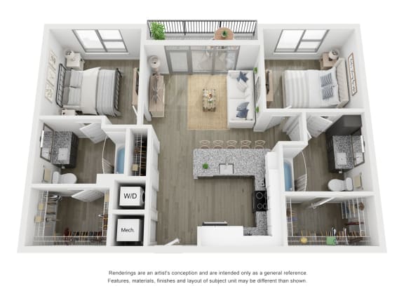 Two bedroom 2 bathroom floor plan C at Link Apartments® Broad Ave, Memphis, 38112