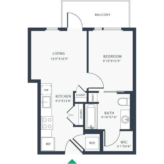 Floor Plan  1 bed 1 bath C at Link Apartments&#xAE; Four 12, Oakland, 94607