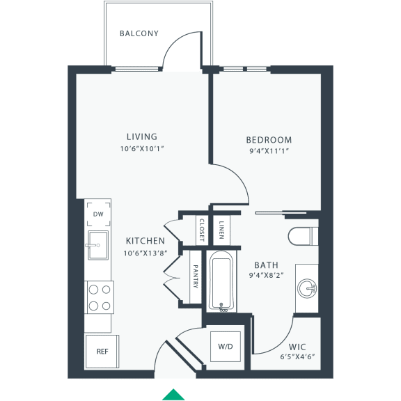 Floor Plan  1 bed 1 bath A at Link Apartments&#xAE; Four 12, Oakland, CA, 94607