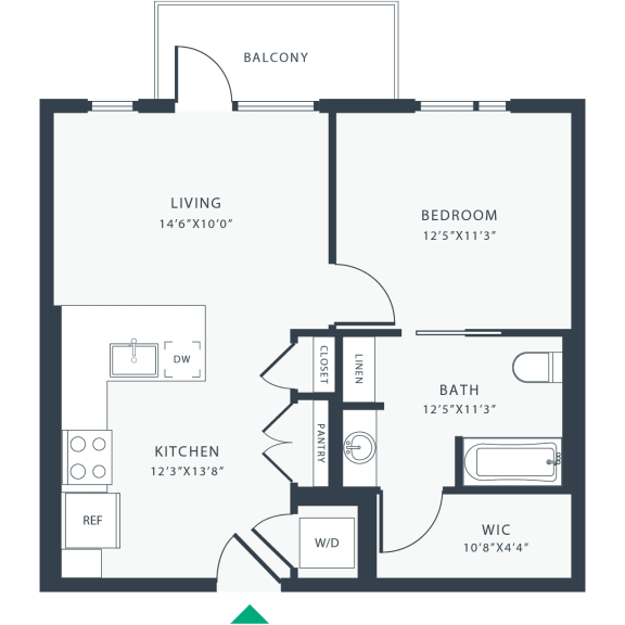 Floor Plan  1 bed 1 bath D at Link Apartments&#xAE; Four 12, Oakland