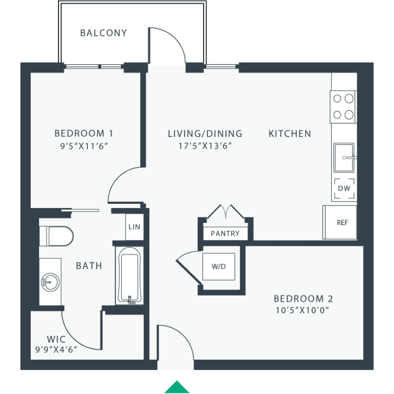 Floor Plan  2 bed 2 bath E at Link Apartments&#xAE; Four 12, Oakland, CA, 94607