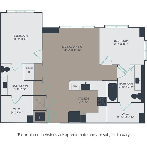 2 bed 2 bath B1 Floor Plan at Link Apartments&#xAE; H Street, Washington, 20002