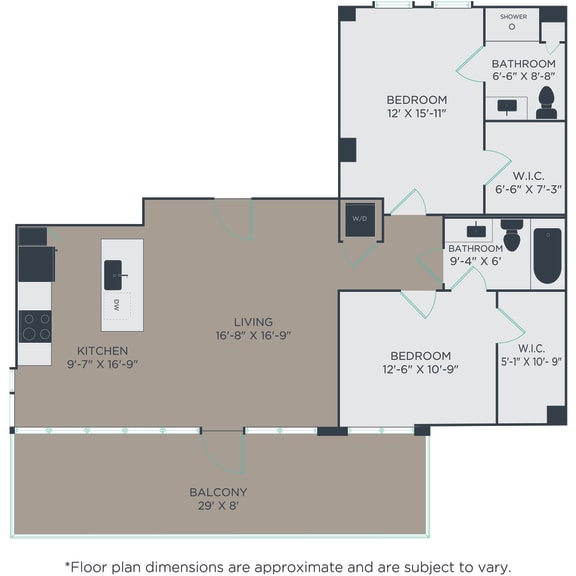 2 bed 2 bath B5 Floor Plan at Link Apartments® H Street, Washington, 20002