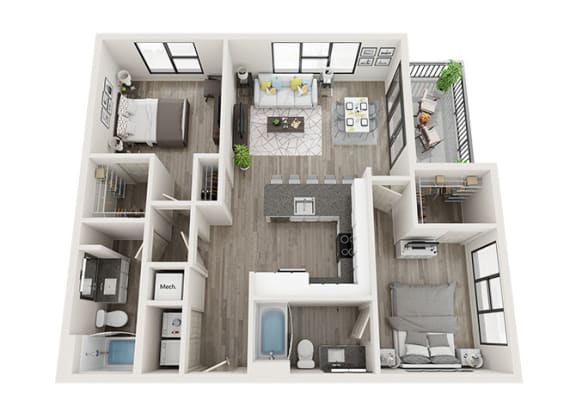 2 bed 2 bath B4 Floor Plan at Link Apartments Innovation Quarter, Winston Salem, North Carolina