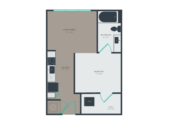 A1 1 Bed 1 Bath Floor Plan at Link Apartments® Grant Park, Atlanta, GA
