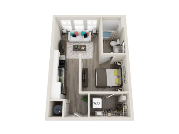 A1 1 Bed 1 Bath Floor 494 Sqft Plan at Link Apartments® Grant Park, Atlanta, 30312