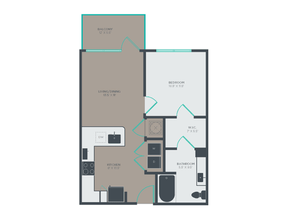 A3-A 1 Bed 1 Bath Floor Plan at Link Apartments® Grant Park, Georgia