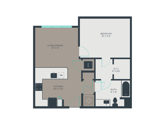 A7 1 Bed 1 Bath Floor Plan at Link Apartments® Grant Park, Atlanta, GA, 30312