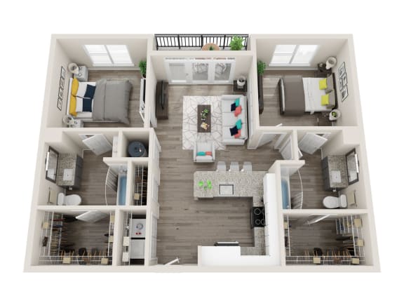 B1 2 Bed 2 Bath 1052 Sqft Floor Plan at Link Apartments® Grant Park, Atlanta, 30312