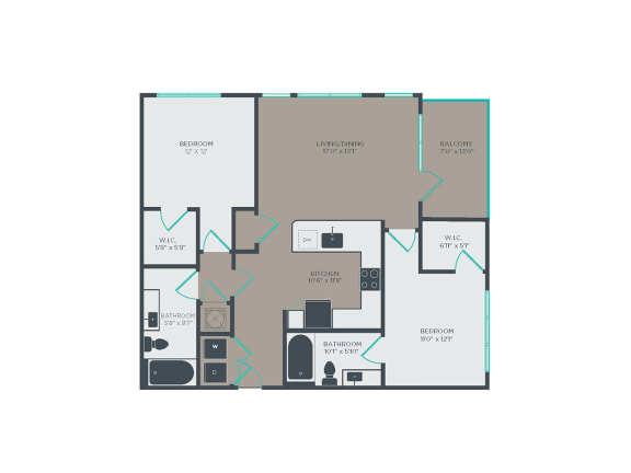 B2 2 Bed 2 Bath Floor Plan at Link Apartments® Grant Park, Georgia