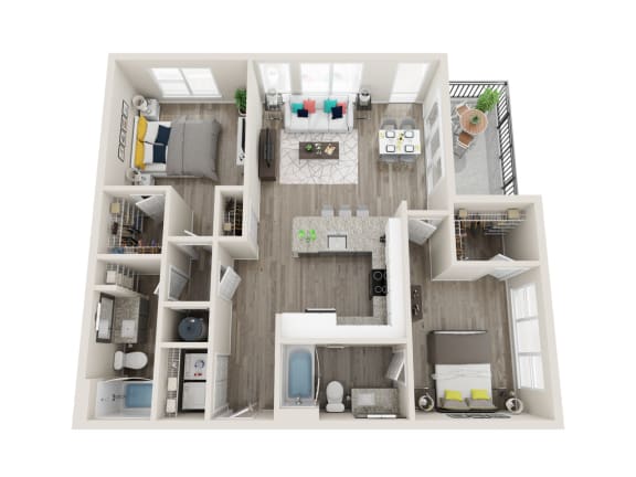 B2 2 Bed 2 Bath 1107 Sqft Floor Plan at Link Apartments® Grant Park, Atlanta