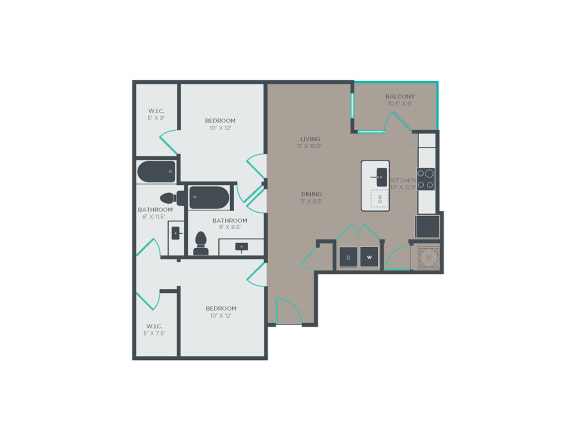 B3 2 Bed 2 Bath Floor Plan at Link Apartments® Grant Park, Atlanta, GA, 30312