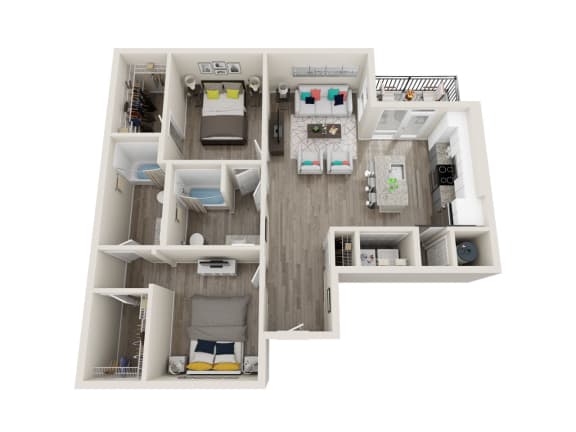 B3 2 Bed 2 Bath 1036 Sqft Floor Plan at Link Apartments® Grant Park, Georgia, 30312