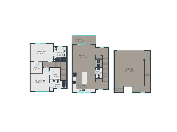 TH 2 Bed 2.5 Bath Floor Plan at Link Apartments® Grant Park, Atlanta, GA