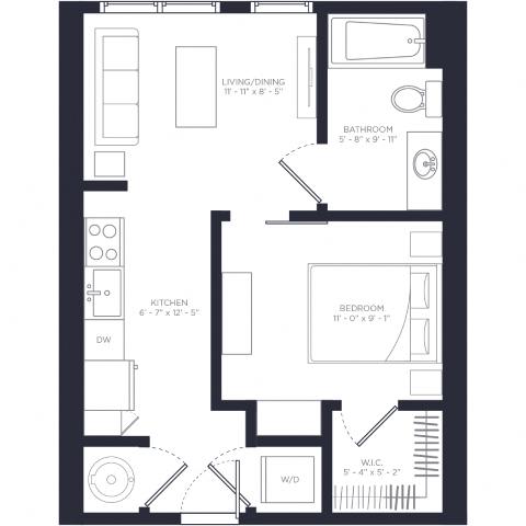 A1 Floor Plan at Link Apartments® Calyx, Chapel Hill, 27517