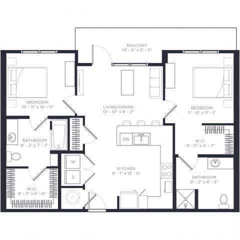 B1-A Floor Plan at Link Apartments&#xAE; Calyx, Chapel Hill, NC