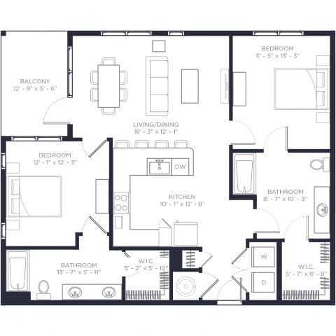 B3-A Floor Plan at Link Apartments&#xAE; Calyx, Chapel Hill