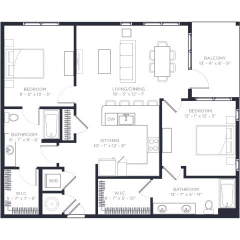 B3 Floor Plan at Link Apartments® Calyx, Chapel Hill North Carolina