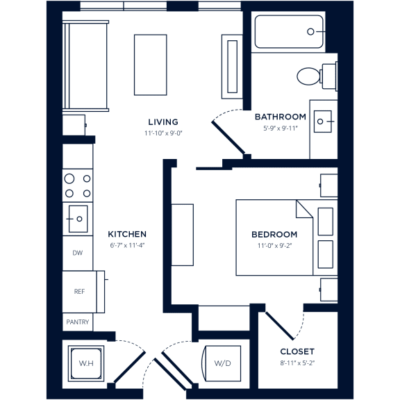 a floor plan of a bedroom apartment at Link Apartments NoDa 36th, Charlotte, 28206