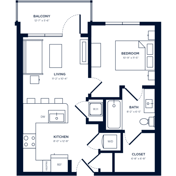 a floor plan of a two bedroom apartment at the lofts at gin alley in chicago at Link Apartments NoDa 36th, Charlotte