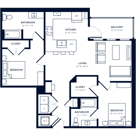 a floor plan of a two story house with a garage and a balcony at Link Apartments NoDa 36th, Charlotte North Carolina