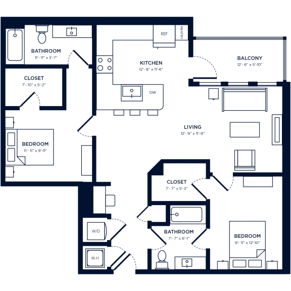 a floor plan of a two story house with a garage and a balcony at Link Apartments NoDa 36th, Charlotte, 28206