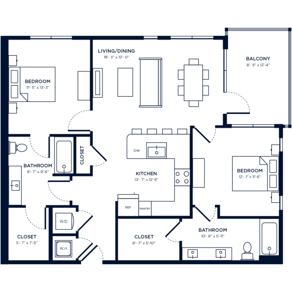 a floor plan of a home with a mix of bedrooms and bathrooms at Link Apartments NoDa 36th, Charlotte