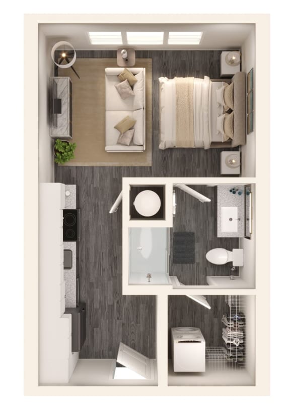 a floor plan of a studio apartment at Link Apartments NoDa 36th, Charlotte, NC 28206