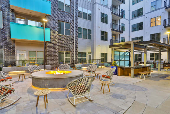 Relaxing large fire pit area  at Link Apartments® Montford, Charlotte, North Carolina