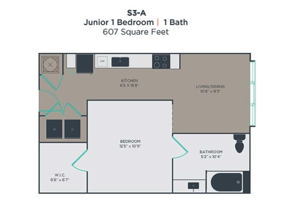 1 Bedroom 1 Bath Floor Plan at Link Apartments Innovation Quarter, Winston Salem, NC, 27101