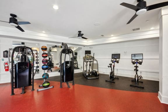 the gym is equipped with weights and cardio equipment
