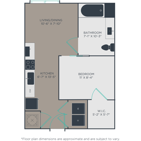 One bed one bath floor plan D at Link Apartments&#xAE; Broad Ave, Memphis