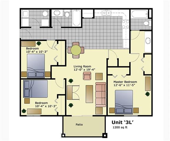 a floor plan of a home with bedrooms and a large living room