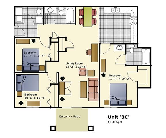 level floor plan of a home with bedrooms and baths