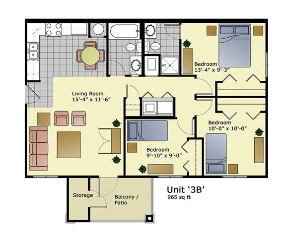 a floor plan of a home with bedrooms and a large living room