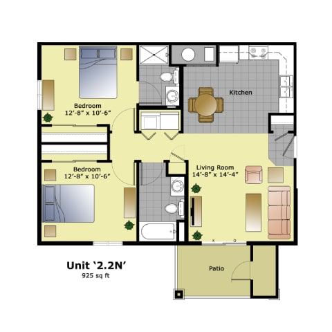 a floor plan of a bedroom apartment with a bathroom and a living room