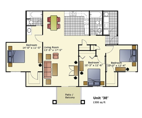 a floor plan of a house with a combination of bedrooms and a living room