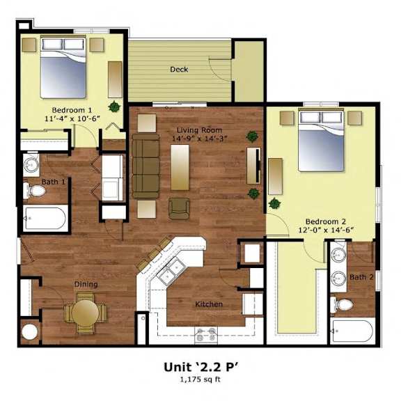 2 Bed 2 Bath Floor Plan at The Reserve at Crescent Cove, Evans, 80620