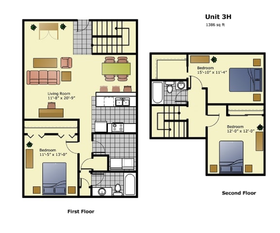 a floor plan of two different floor plans with different bedrooms and a living room