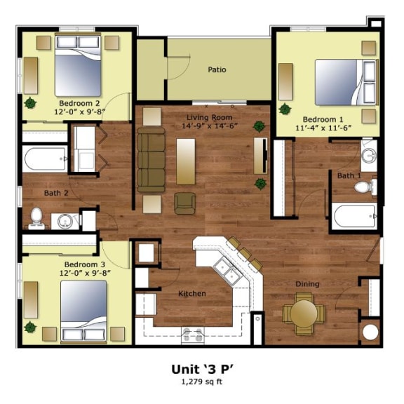 the floor plan of unit 3p