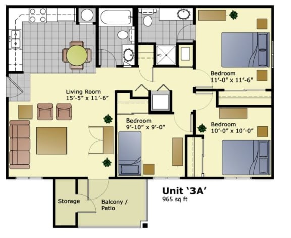 a floor plan of a house with bedrooms and baths and a garage