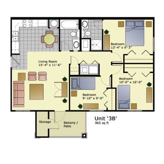 a floor plan of a home with bedrooms and a large living room