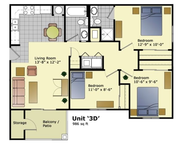 floor plan of the evergreen floor plan with bedrooms and baths