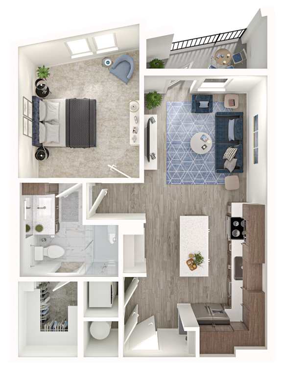 A series of images showing different layouts of a small apartment.
