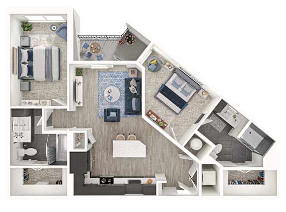 A floor plan of a house with a kitchen, living room, and bathroom.