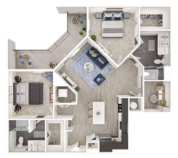 A top-down view of a house layout with a central courtyard.