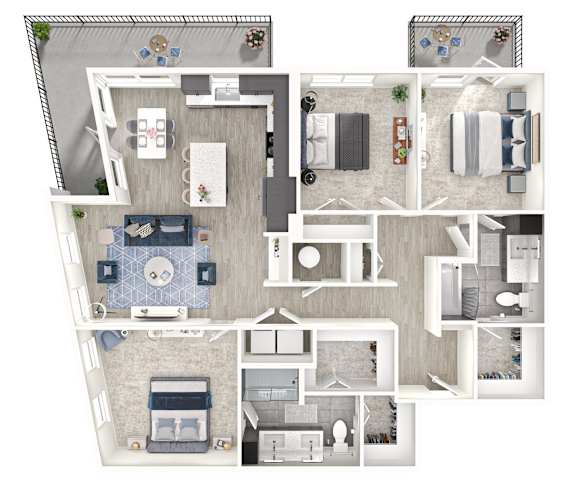 A floor plan of a house with a kitchen, living room, and bedrooms.