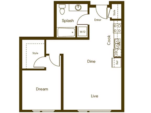 A floor plan of a house with labeled rooms such as "Dream" and "Live".