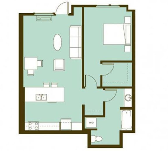 A floor plan of a house with a kitchen, living room, and two bedrooms.
