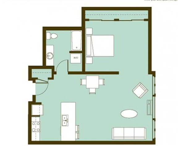 A floor plan of a house with a kitchen, living room, and two bedrooms.
